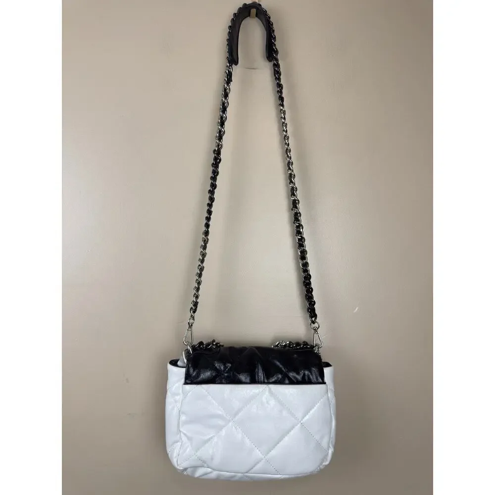Steve Madden Women Bag Quilted Old Money Crossbody Black & White